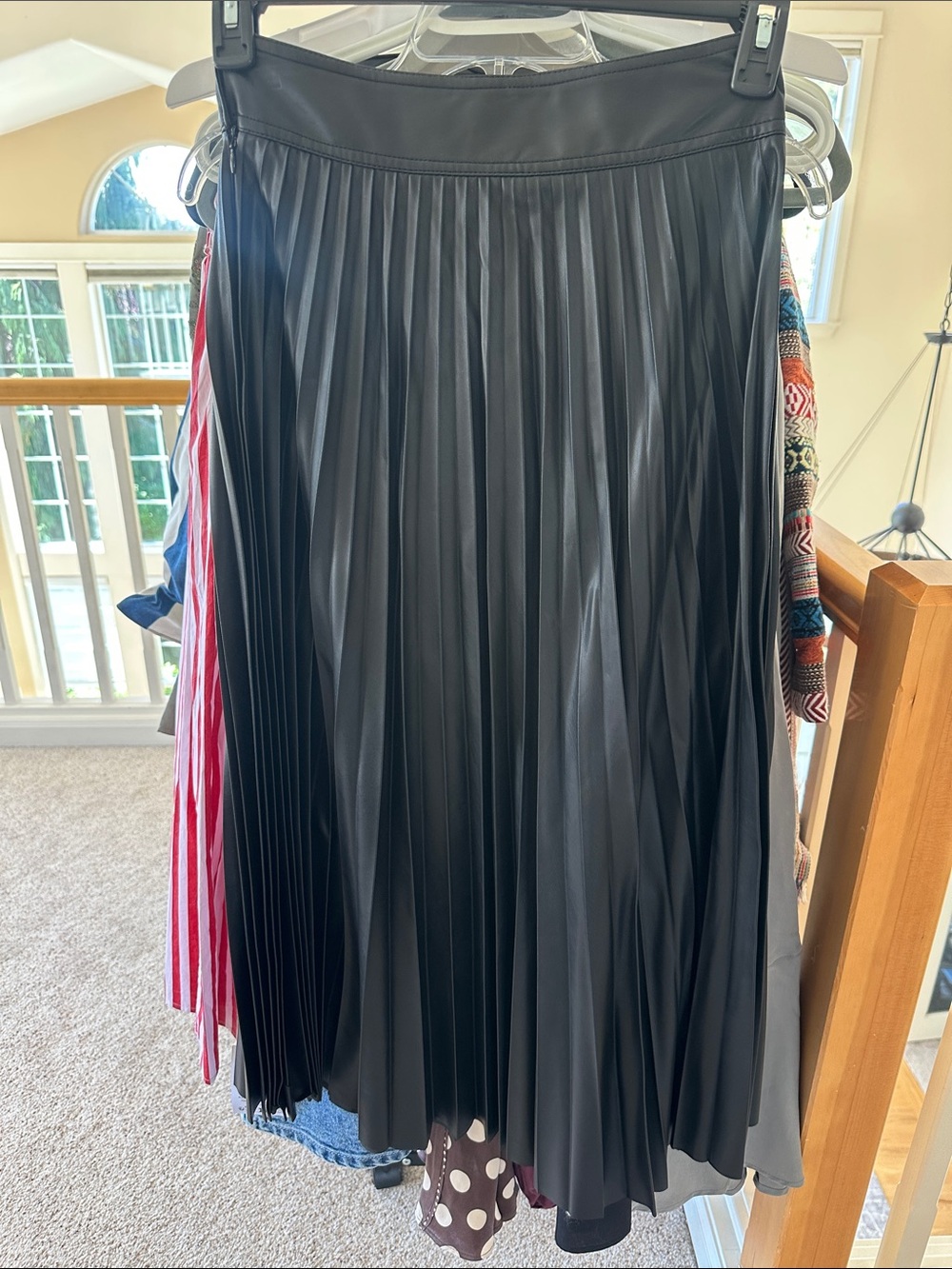 Mango Black Pleated Faux Leather Midi Skirt